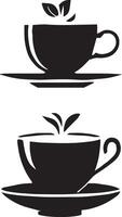 Two cups of coffee with leaves on them vector