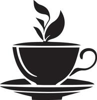 A black and white cup with a leaf on it vector