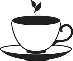 A black and white cup with a leaf on it vector