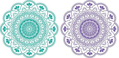 Two circular mandalas in purple and green vector