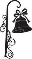 A black and white illustration of a bell with a bow vector
