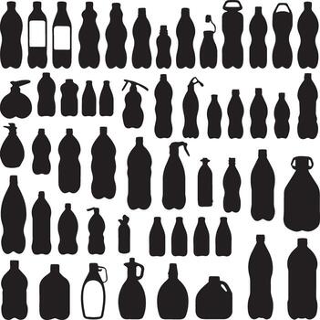 A collection of bottles and bottles on a white background vector