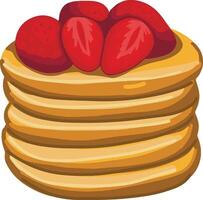 Golden brown pancakes stack topped with fresh raspberry. vector