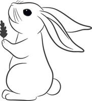 Rabbit Easter isolated on white ears down, pads keep flower line style vector