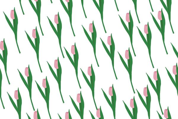 Seamless pattern with hand drawn tulips. Spring, 8 march background