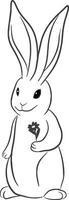 Rabbit Easter isolated on white ears up, one pad keep flower line style vector