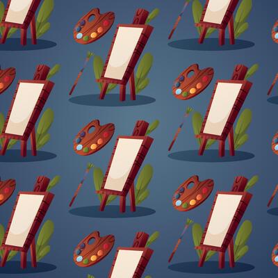 Seamless pattern with easel and paints