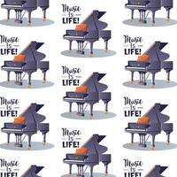 Seamless pattern with grand piano and phrase Music is life vector