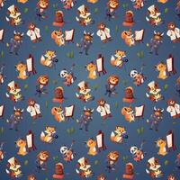 Seamless pattern with animals in professions vector