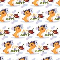 Seamless pattern with cat artist vector