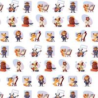 Seamless pattern with animal professions vector