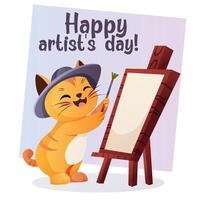 Artists Day card with a painting cat vector