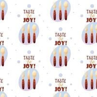 Seamless pattern with cutlery and phrase Taste the joy vector