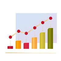 Rising Bar Chart with Growth Indicators vector