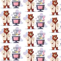 Seamless pattern with bear doctor vector