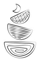 Three semicircles, abstract tower, monochrome poster with geometric shapes, black line illustration vector