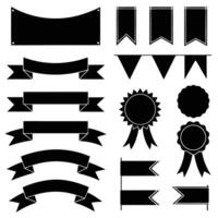 Glyph background banner. Simple ribbon blank template different shape. Ribbon icon set silhouettes badges black shapes illustration. vector