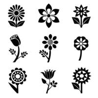 Floral set silhouettes grass patterns Black and white icon set illustration. vector