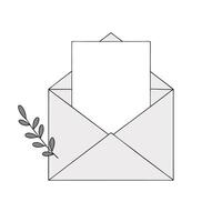 Open envelope line drawing white paper illustration. vector