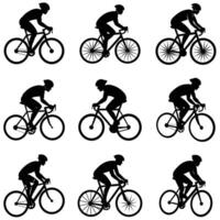 Set of Cyclist Silhouette Illustrations on White Background vector
