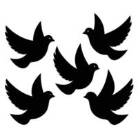 Set of Dove of Peace Silhouettes Isolated on White Background vector
