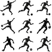 Set of Football Player Sprinting with the Ball Silhouettes on White Background vector