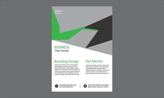 The design is a business flyer design with a modern and professional layout. It features a geometric background with green, gray, and black elements. vector