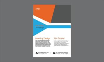 This is a business flyer design with a modern and professional layout, featuring a combination of orange, blue, black, and white colors. vector