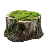 Naturally decayed tree stump with detailed bark and moss textures isolated on transparent background png