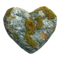 Rustic heart shaped rock covered with mossy patch and organic patterns png