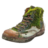 Rustic footwear with natural moss growth isolated on transparent background png