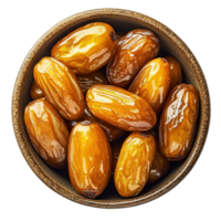 Glazed Golden Dates with Smooth Shiny Surface in Small Rustic Bowl png
