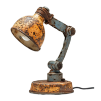 Old fashioned industrial lamp with rusty texture and faded colors isolated on transparent background png
