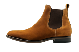 Stylish Brown Suede Chelsea Boot with Elastic Side Panel and Black Sole Isolated on Transparent Background png