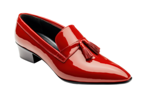 Red Glossy Leather Slip On Loafers with Decorative Tassels Isolated on Transparent Background png