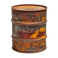 Old steel barrel with corroded surface peeling paint and rugged charm isolated on transparent background png