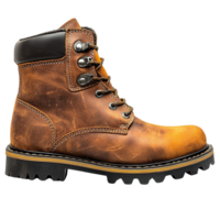 Classic Heavy-Duty Lace-Up Work Boot with Sturdy Soles and Distressed Leather Finish Isolated on Transparent Background png