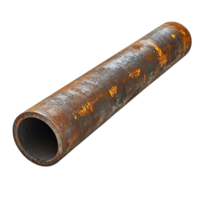 Aged metal pipe with rust stains and natural patina isolated on transparent background png