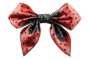 Decorative red bow with black polka dots and unique gradient design on transparent background png