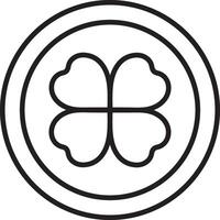 St. Patrick's Day, gold coin with four-leaf clover, black and white linear icon isolated on a white transparent background vector