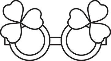 St. Patrick's Day, illustration, holiday glasses decorated with three-leaf clover, black and white linear icon isolated on a white transparent background vector