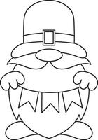 St. Patrick's Day, a leprechaun with a long beard, a garland of paper flags in his hands, a black and white linear icon isolated on a white transparent background vector