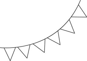 a garland of triangular paper flags, a black and white linear icon isolated on a white transparent background vector