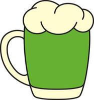 St. Patrick's Day, illustration, frothy green beer mug, retro vintage style, flat icon isolated on a white transparent background vector