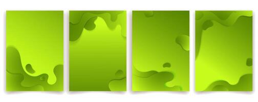 Green abstract backgrounds with layered paper cut style and smooth gradients set for posters, covers, flyers, presentations, and digital designs. Green abstract, paper cut, modern design. vector