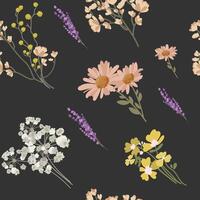 Vintage Wildflower Seamless Pattern Illustration for Textile Design,wallpaper, print, paper, packaging,wrapping paper, web.Floral Seamless Pattern with Lavender and Daisies.Botanical background vector