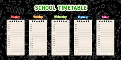 School timetable design with separate sections for each day of the week , time slots for organizing classes and activities for educational, school planners,student organization. illustration vector