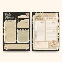 Vintage Daily Planner template set with wild flowers and dried flowers. Daily Planner with Schedule and To Do List, torn paper,sections for schedule, notes, and reminders,personal organization vector