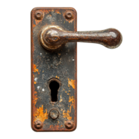 Tarnished old door handle with patina and corrosion details isolated on transparent background png