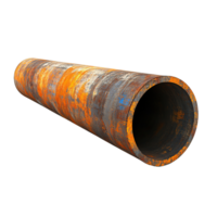 Rusty steel pipe with weathered surface and industrial texture isolated on transparent background png
